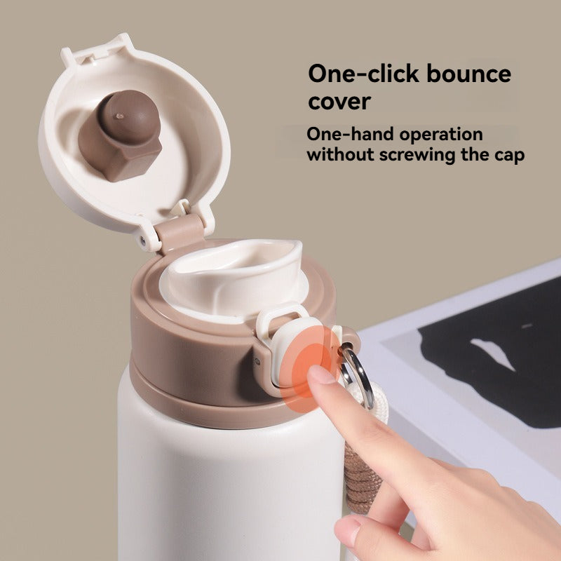 316 Steel Thermos - 480ML Portable Bounce Cup w/ Handle & Tea Strainer