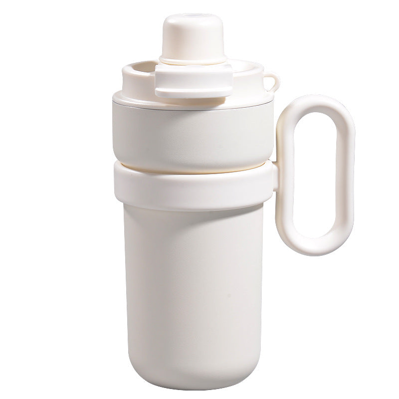 316 Steel Thermos Coffee Cup - 480ML Dual-Drink w/ Handle